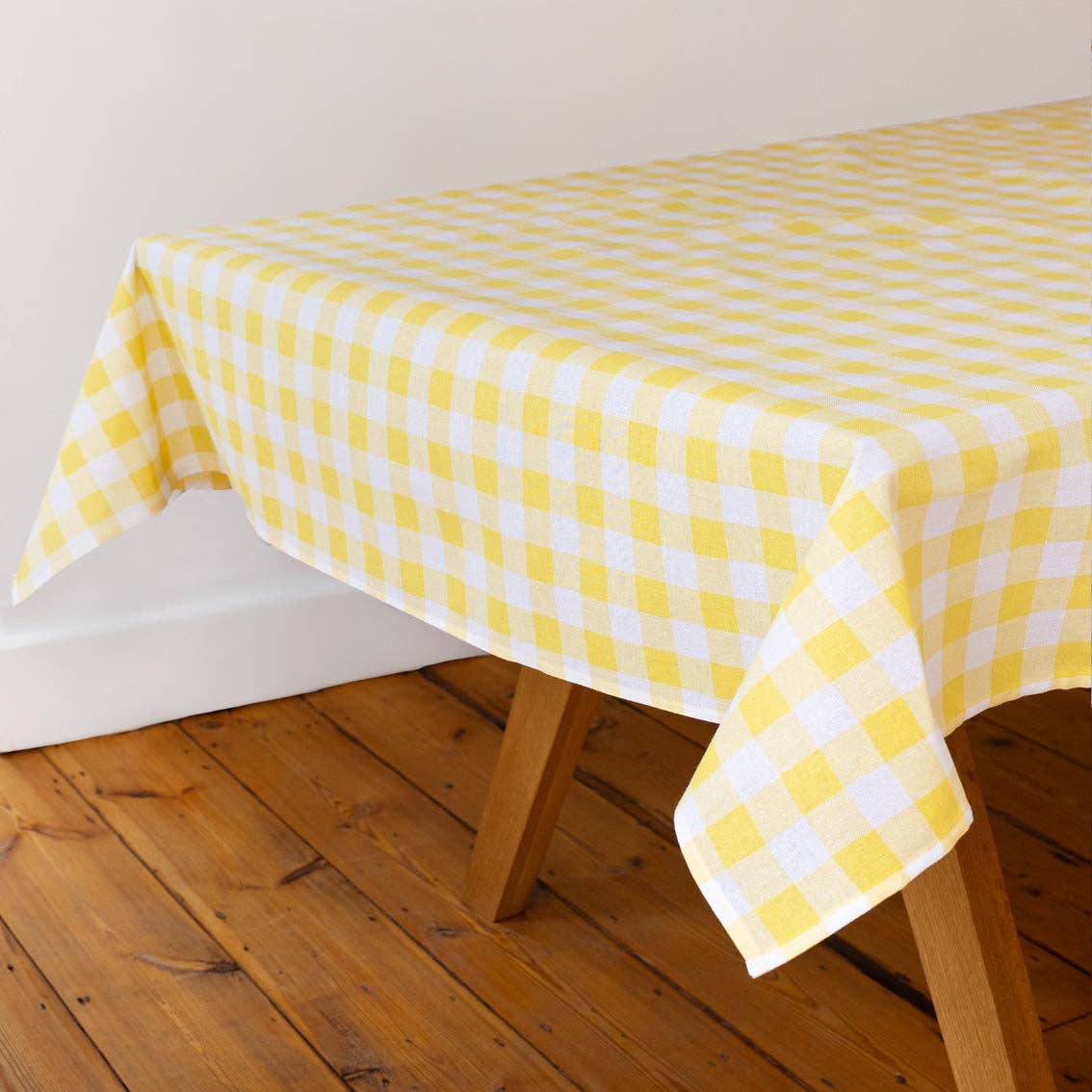 Yellow & White Gingham Cotton Tablecloth
